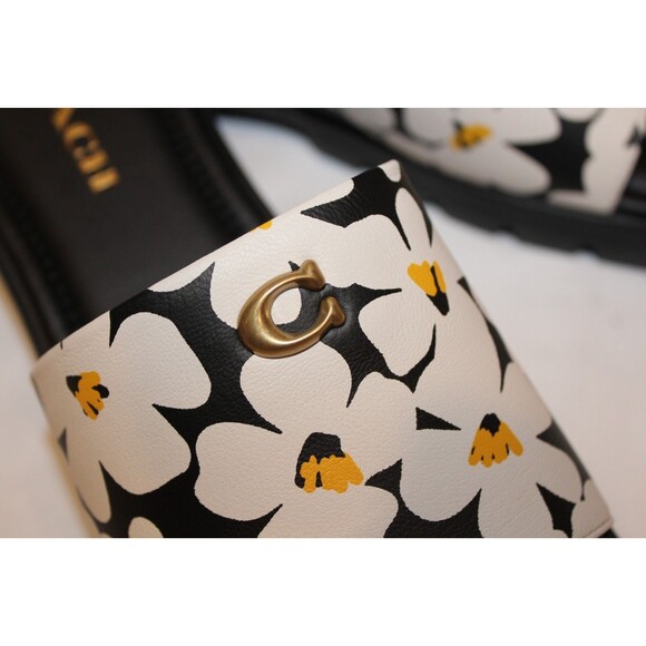 $125 COACH Womens Florence‎ Printed C Lug-Sole Slip-On Slide Flat Sandals Black - Picture 3 of 7